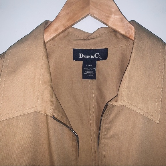 Denim&Co Vintage Light Jacket Utility‎ Workwear Tan Khaki Women’s  Size Large - Picture 6 of 7
